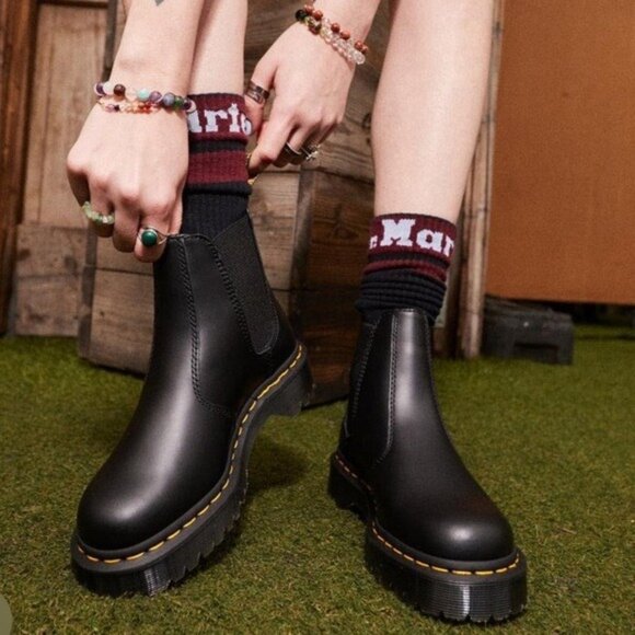 Dr. Martens 2976 Platform Chelsea Boots Burgundy Smooth Leather Size 7 Goth - Picture 1 of 11